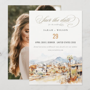 Save The Date Photo de mariage à l'aquarelle du paysage de Tucso