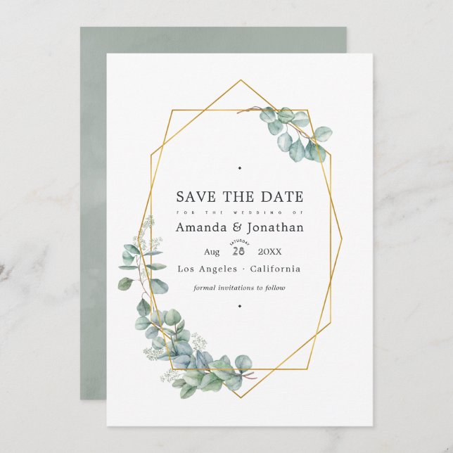 Save The Date Photo de mariage à l'aquarelle Eucalyptus de la fo (Devant / Derrière)