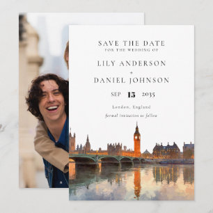 Save The Date Photo de mariage à l'aquarelle sur la skyline de L