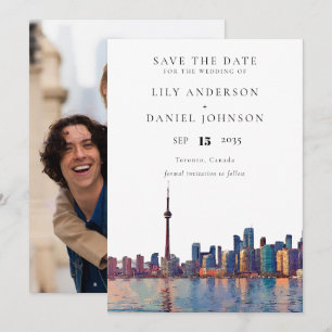 Save The Date Photo de mariage à l'aquarelle sur la skyline de T
