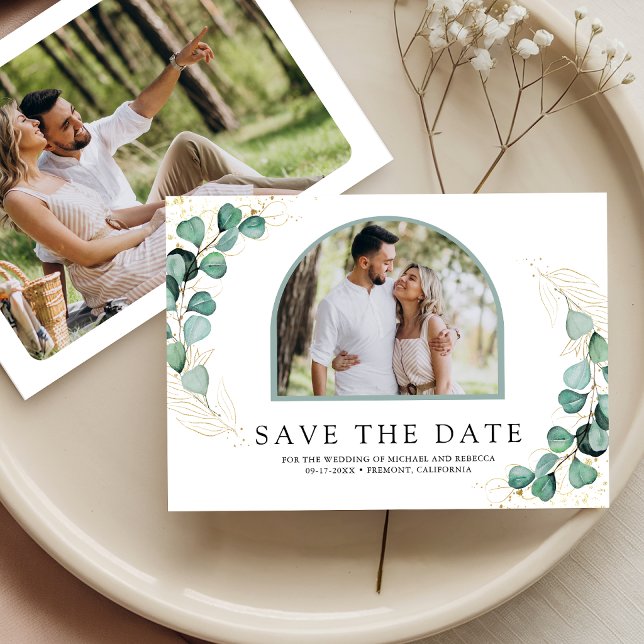 Save The Date Photo de mariage à l'arche d'eucalyptus (Créateur téléchargé)
