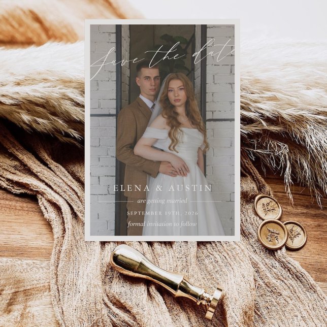 Save The Date Photo de mariage à l'écriture calligraphique éléga (Créateur téléchargé)