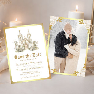Save The Date Photo de mariage à l'église catholique en or blanc