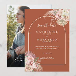 Save The Date Photo de mariage à l'herbe de Pampas Terracotta