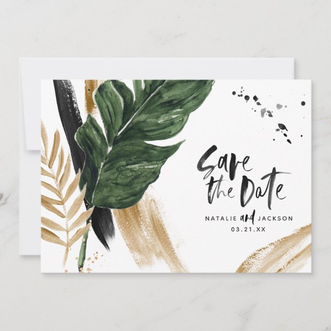 Save The Date Photo de mariage abstrait tropical moderne peint (Devant)