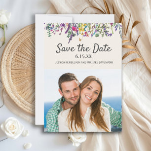 Save The Date Photo de mariage aquarelle fleurs sauvages crème b