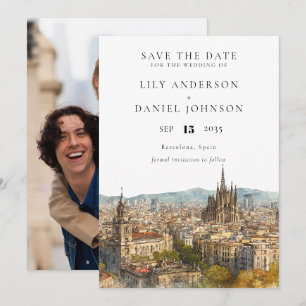 Save The Date Photo de mariage aquarelle sur la skyline de Barce