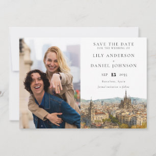 Save The Date Photo de mariage aquarelle sur la skyline de Barce