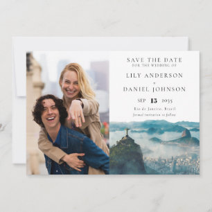Save The Date Photo de mariage aquarelle sur la skyline de Rio d