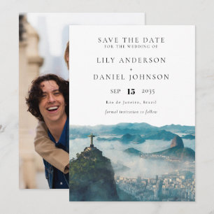 Save The Date Photo de mariage aquarelle sur la skyline de Rio d