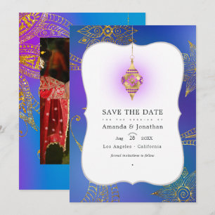 Save The Date Photo de mariage arabe bollywood à feuille d'or