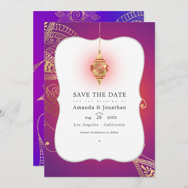 Save The Date Photo de mariage arabe Bollywood en feuille d'or (Devant / Derrière)