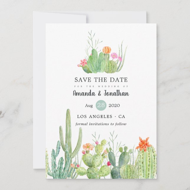 Save The Date Photo de mariage au cactus aquarelle (Devant)