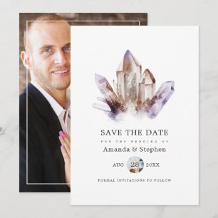 Save The Date Photo de mariage au cristal d'améthyste