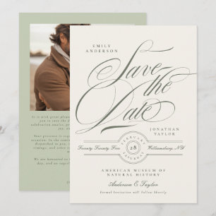Save The Date Photo de mariage au script vert pistache