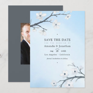 Save The Date Photo de mariage aux fleurs de cerisier blanches
