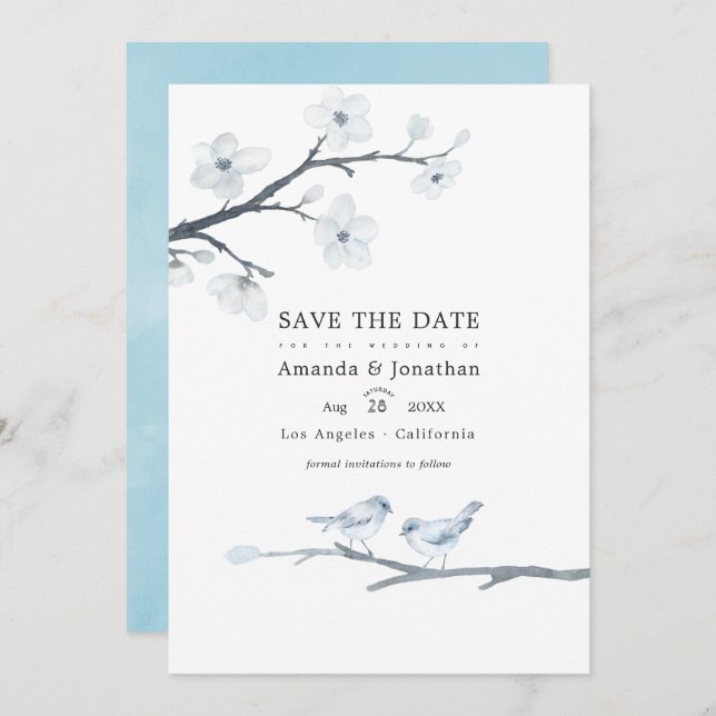 Save The Date Photo de mariage aux fleurs de cerisier blanches (Devant / Derrière)