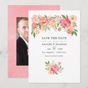 Save The Date Photo de mariage aux pivoines aquarelles rose past