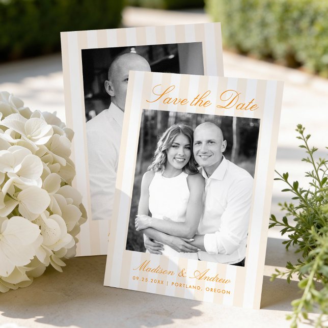 Save The Date Photo de mariage aux rayures orange classique (Créateur téléchargé)