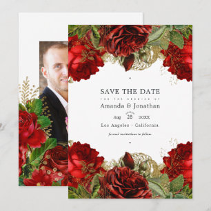 Save The Date Photo de mariage aux roses vintage chic burgundy e