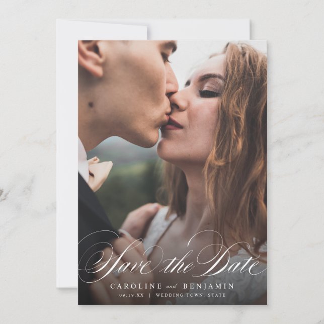 Save The Date Photo de mariage avec calligraphie classique pour  (Devant)