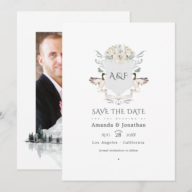 Save The Date Photo de mariage avec monogramme de blason au bord (Devant / Derrière)