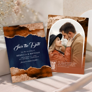 Save The Date Photo de mariage bleu marine en marbre d'agate en 