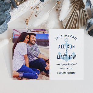 Save The Date Photo de mariage bleu poudre d'ancre nautique