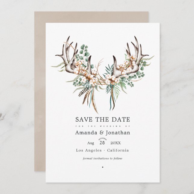 Save The Date Photo de mariage bohème en coton et eucalyptus (Devant / Derrière)