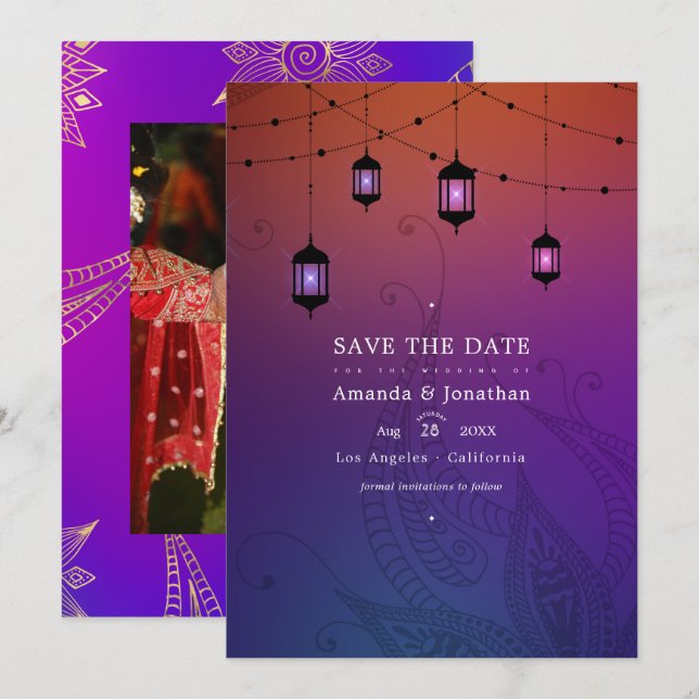Save The Date Photo de mariage Bollywood arabien (Devant / Derrière)