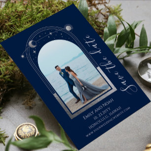 Save The Date Photo de mariage céleste bleu argenté mystique