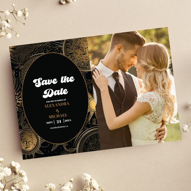 Save The Date Photo de mariage céleste noir or (Créateur téléchargé)