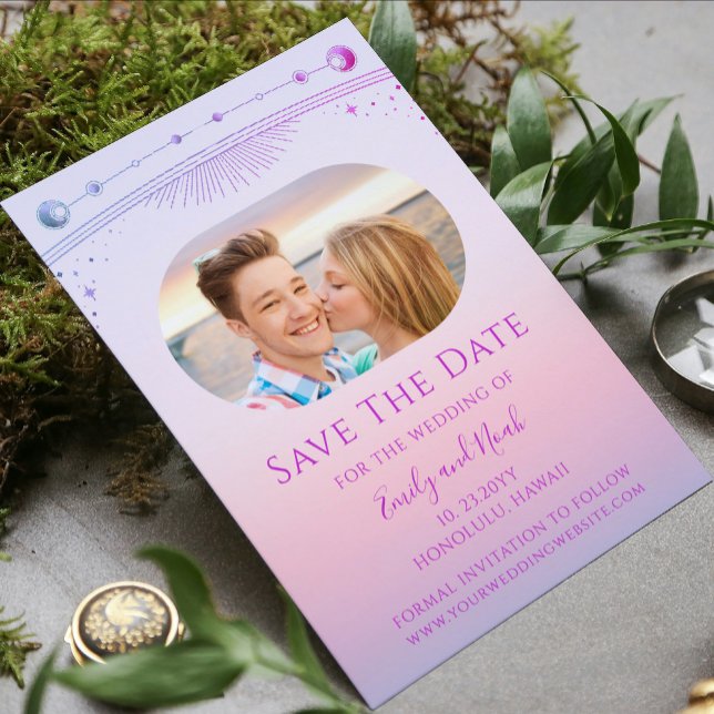 Save The Date Photo de mariage céleste rose violet (Créateur téléchargé)