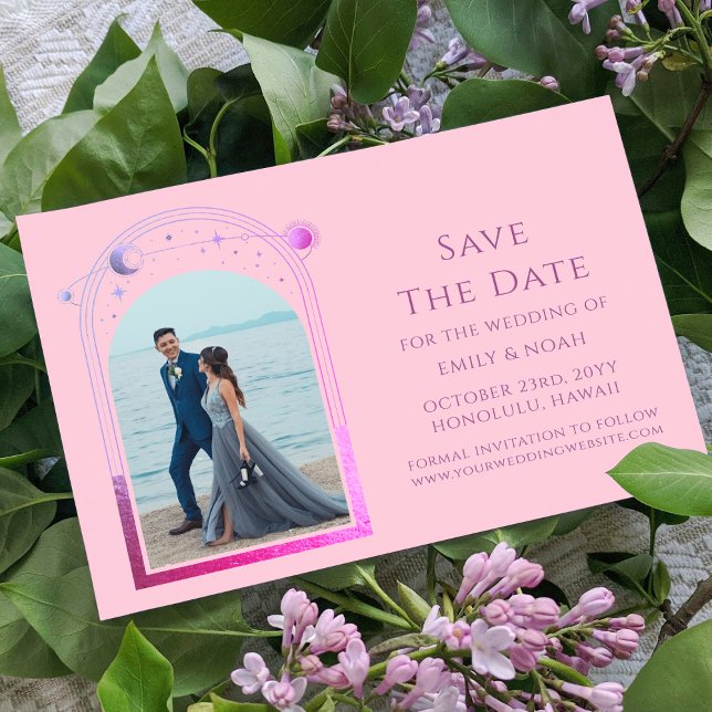 Save The Date Photo de mariage céleste rose violet mystique (Créateur téléchargé)