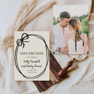 Save The Date Photo de mariage chic avec ruban noué en nœud papi