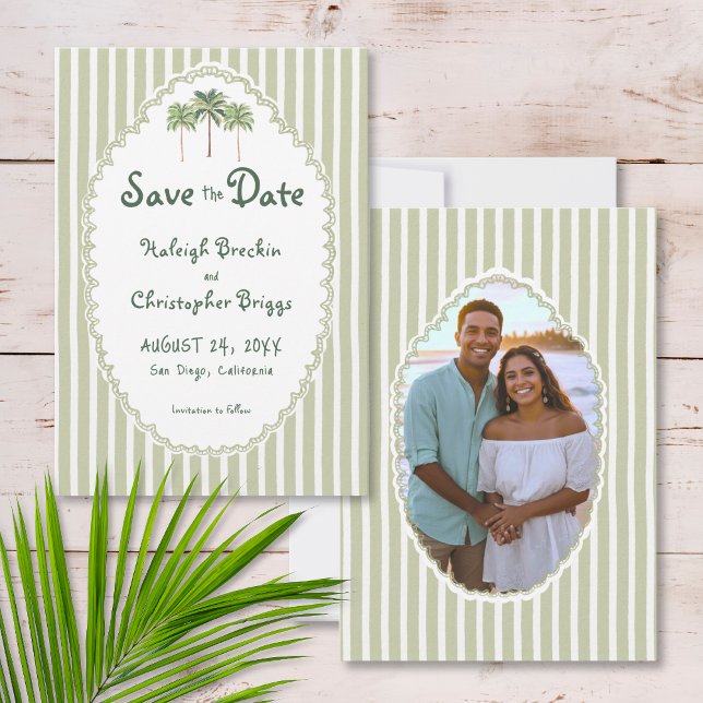 Save The Date Photo de mariage chic côtier Palmier Soleil (Coastal Chic Sun Palm Tree Wedding Photo Save The Date)