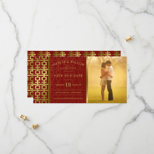 Save The Date Photo de mariage chinois Double Bonheur Doré