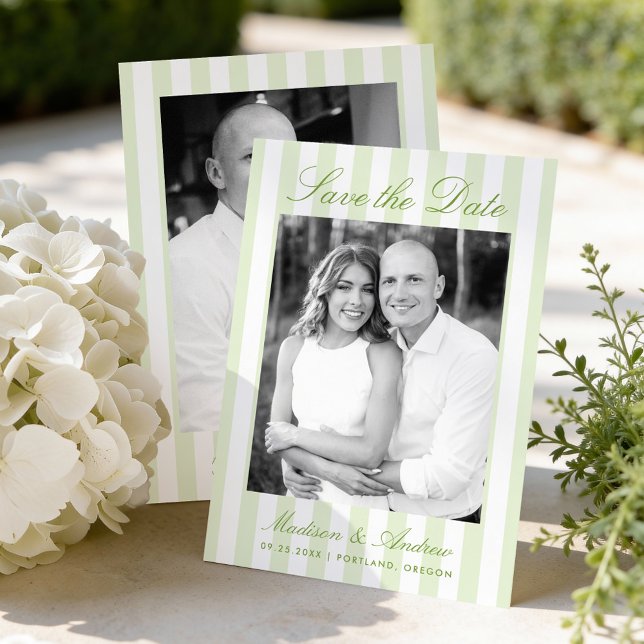 Save The Date Photo de mariage classique aux rayures vertes (Créateur téléchargé)