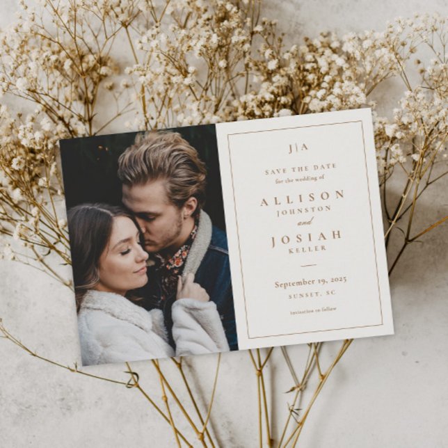 Save The Date Photo de mariage classique Monogramme ivoire (Créateur téléchargé)