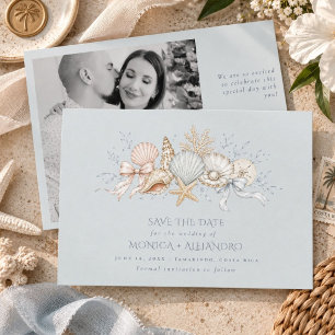 Save The Date Photo de mariage côtier aux coquillages et cloches