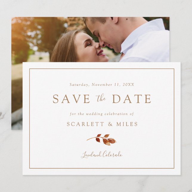 Save The Date Photo de mariage d'automne à conserver pour la dat (Devant / Derrière)