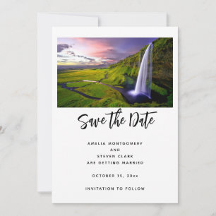 Save The Date Photo de mariage de cascade islandaise verte et na