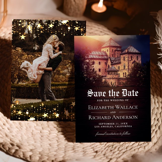 Save The Date Photo de mariage de château de conte de fée rustiq (Créateur téléchargé)
