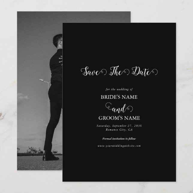 Save The Date Photo de mariage de couple en noir et blanc modern (Devant / Derrière)
