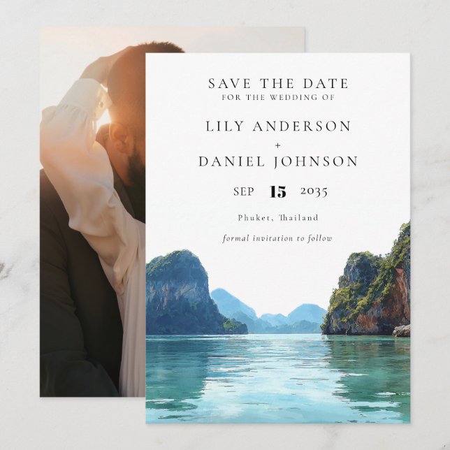 Save The Date Photo de mariage de destination à Phuket en Thaïla (Devant / Derrière)