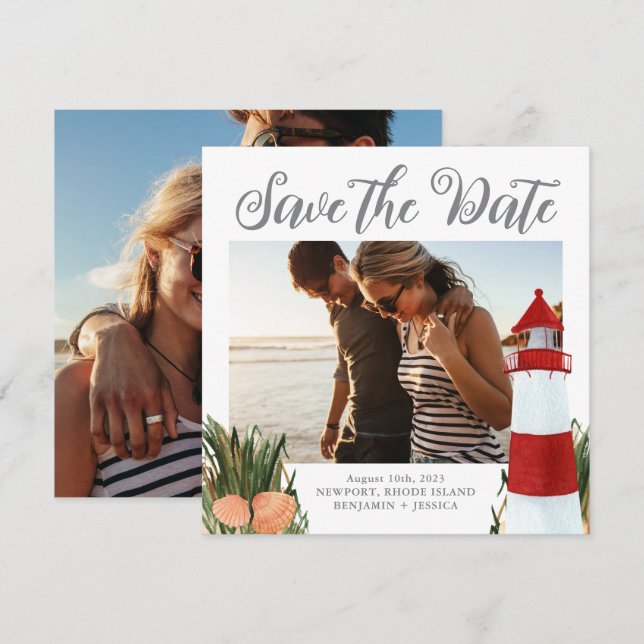 Save The Date Photo de mariage de destination côtière (Devant / Derrière)