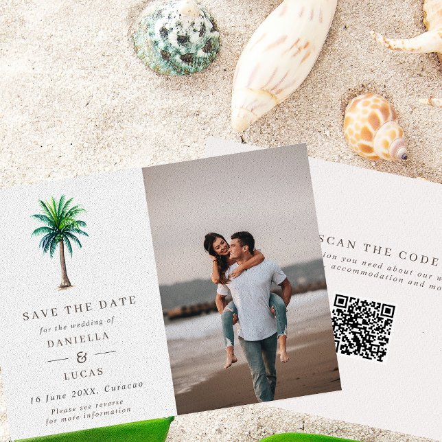 Save The Date Photo de mariage de destination de palmiers tropic (Créateur téléchargé)