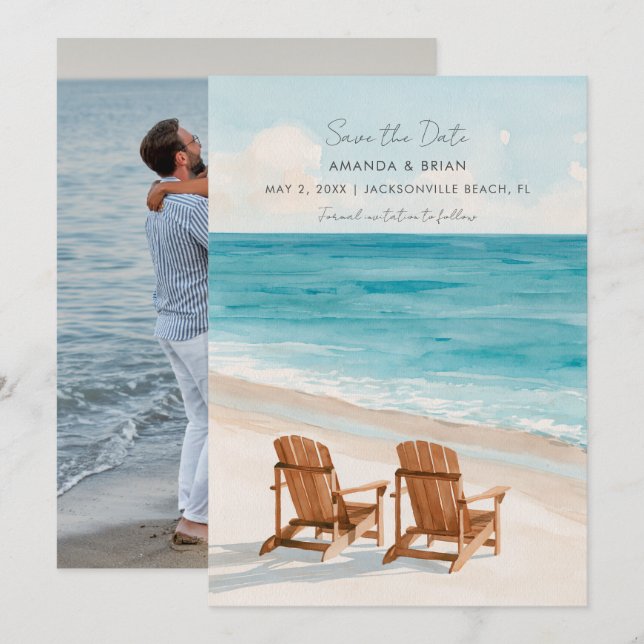 Save The Date Photo de mariage de destination de plage à l'aquar (Devant / Derrière)