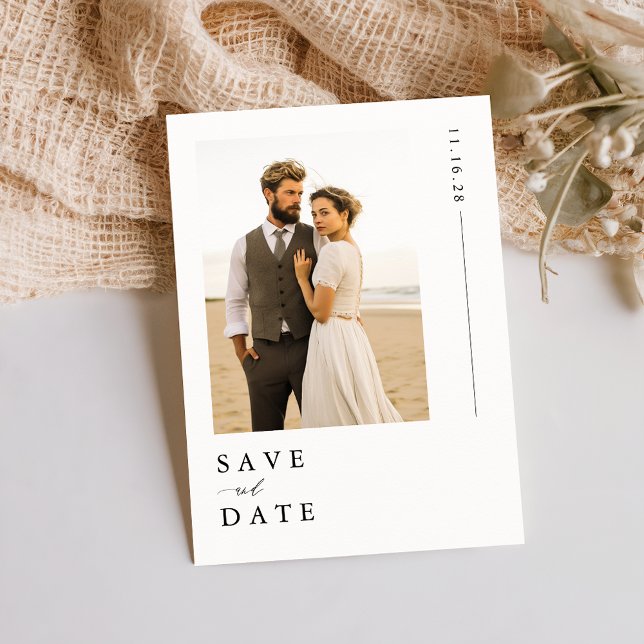 Save The Date Photo de mariage de destination de plage blanche m (Créateur téléchargé)