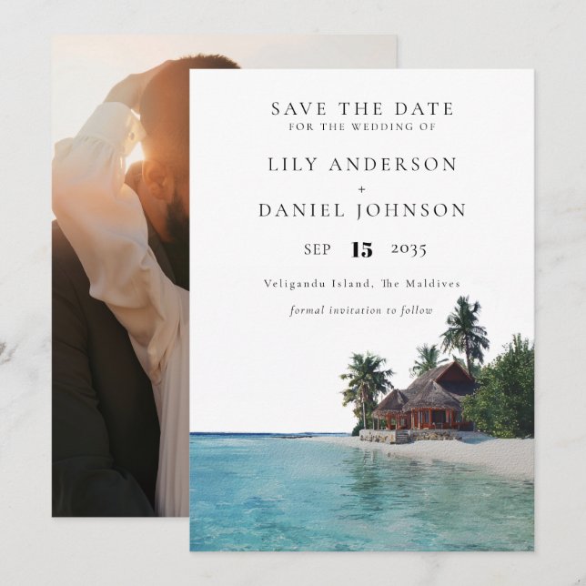 Save The Date Photo de mariage de destination de plage tropicale (Devant / Derrière)